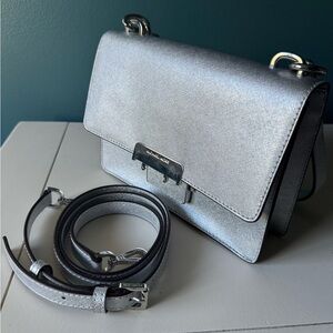 Michael Kors Silver Cynthia small shoulder flap bag